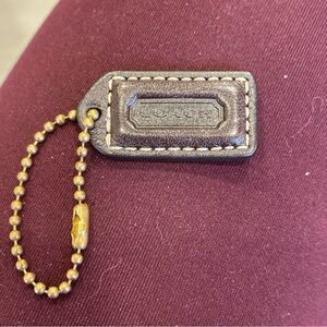 Coach Brown Leather Bag Charm with Brass Ball Chain